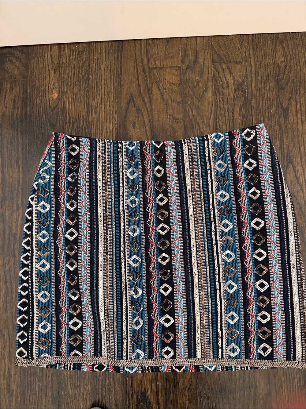 Debt Debo French designer boho Woven Stripe Mini Skirt in Blue Multi